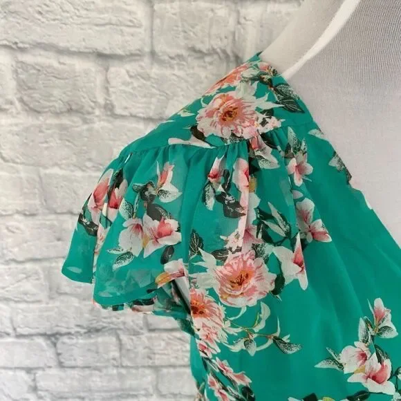 Eva Mendez women wrap maxi dress with side tie and floral print green - Picture 4 of 11